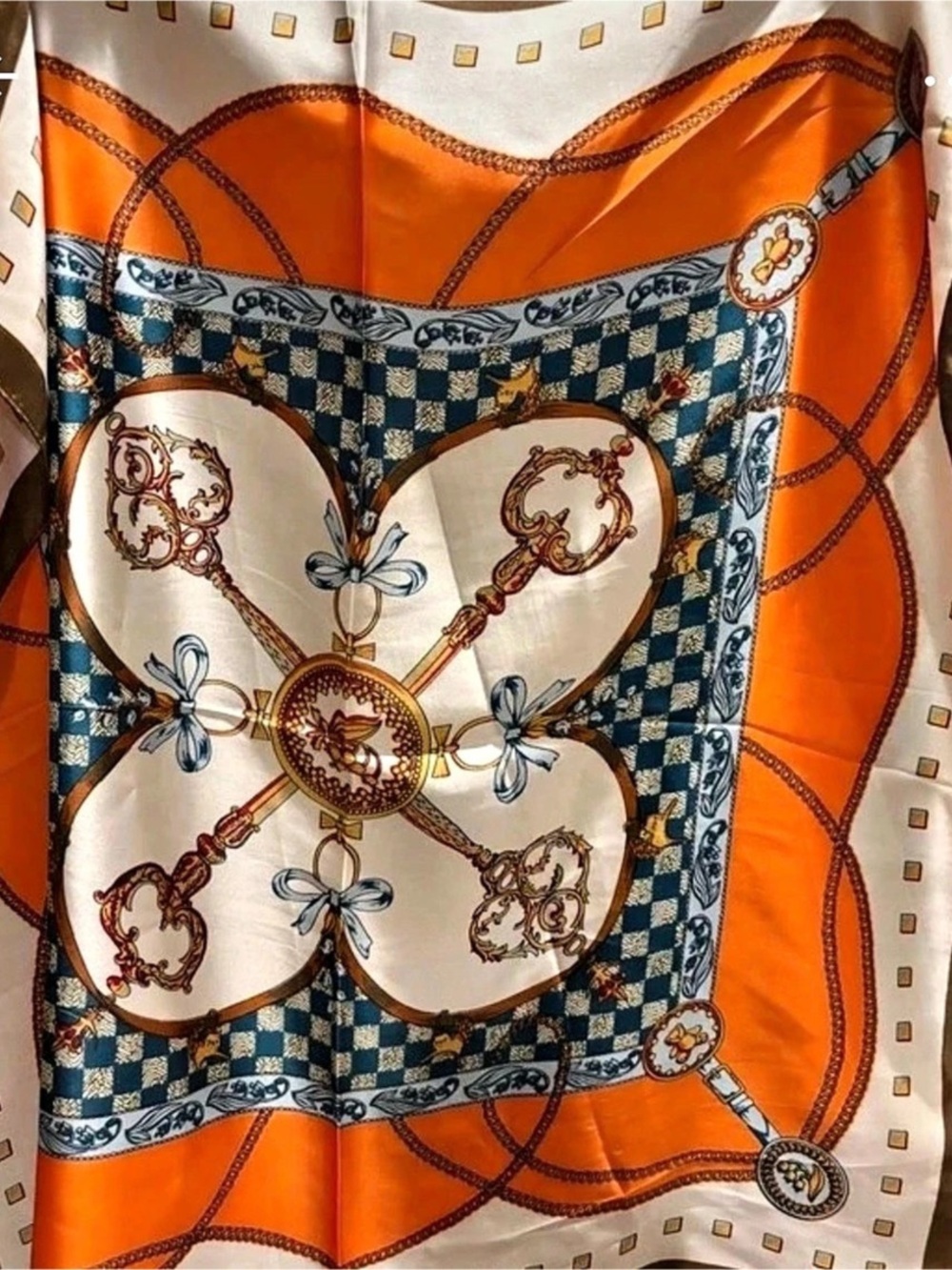 Orange & Blue Patterned Scarf - Picture 3 of 4